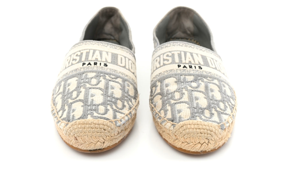 CHRISTIAN DIOR Oblique Embroidered Granville 15mm Espadrilles 37 Grey Stone
