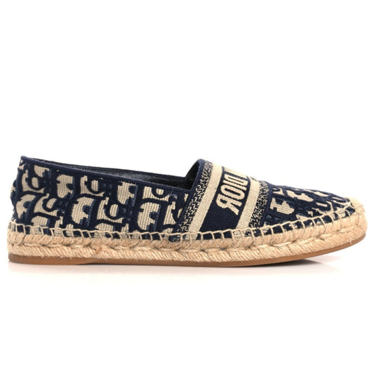 CHRISTIAN DIOR Oblique Embroidered Granville 15mm Espadrilles 38.5 Deep Blue